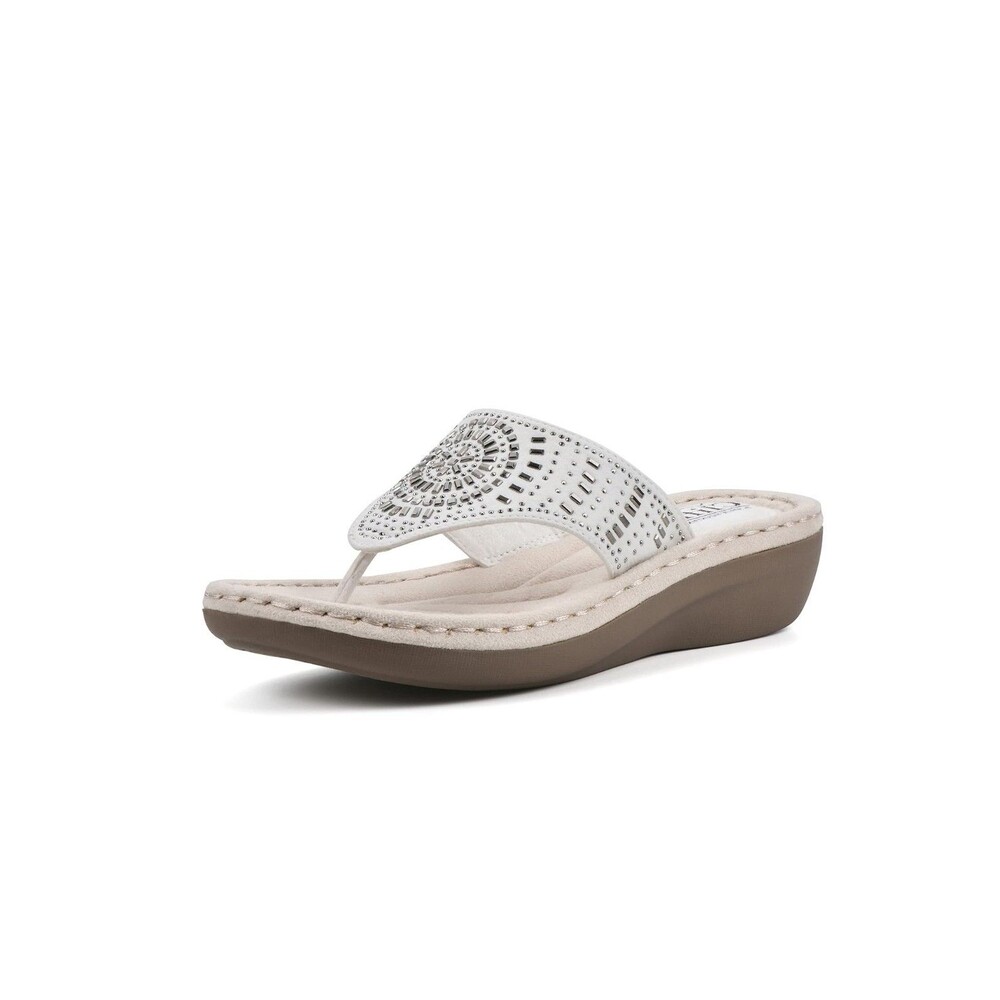 Cliffs Womens 8 M White Fabric Cienna Embellished Flip Flop Wedge Sandals NIBTA6